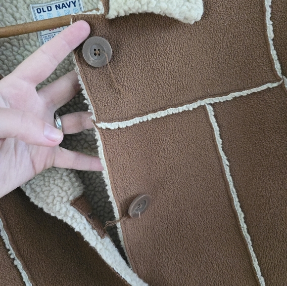 Old Navy Y2K Coat Tan Faux Suede Sherpa Shearling Lined Outdoor Jacket  M Vtg - Picture 13 of 13